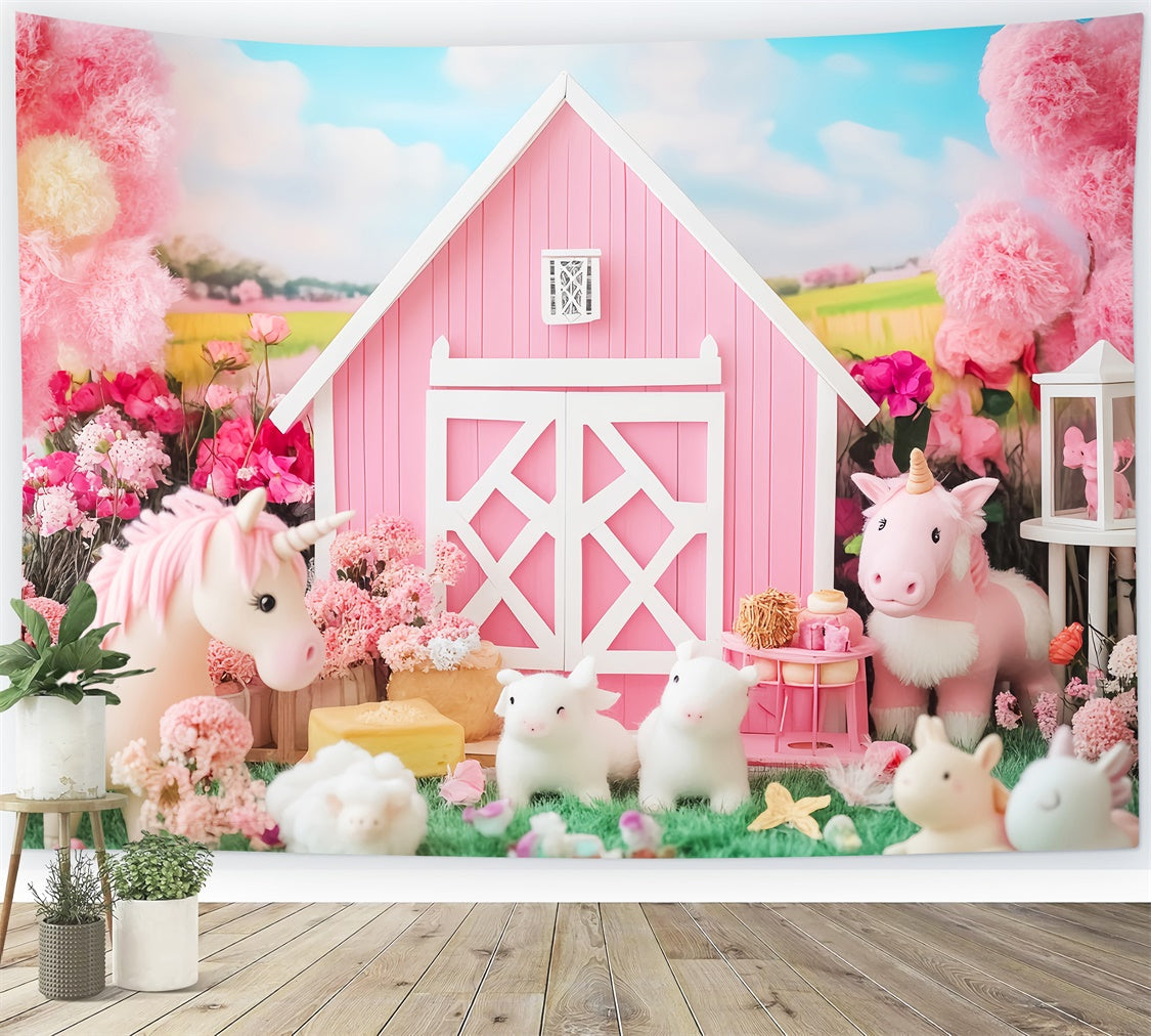 Fall Backdrop Pink Unicorn Farm Fantasy Backdrop UK LXX57-161