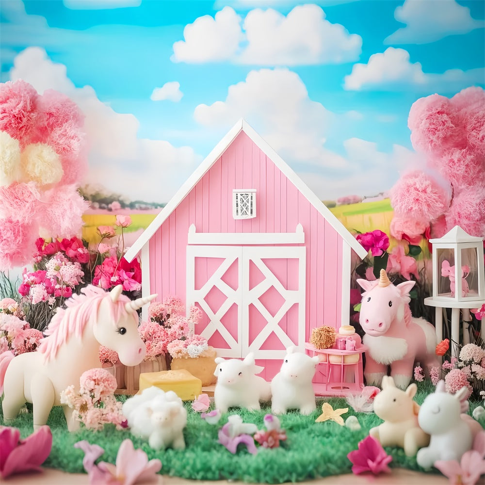 Fall Backdrop Pink Unicorn Farm Fantasy Backdrop UK LXX57-161