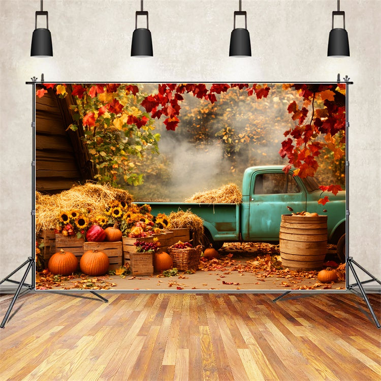 Fall Backdrop Rustic Blue Truck Sunflower Backdrop UK LXX57-171