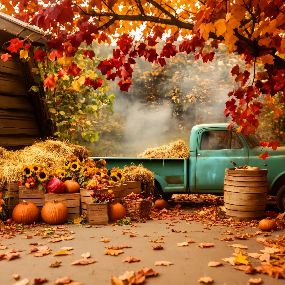 Fall Backdrop Rustic Blue Truck Sunflower Backdrop UK LXX57-171