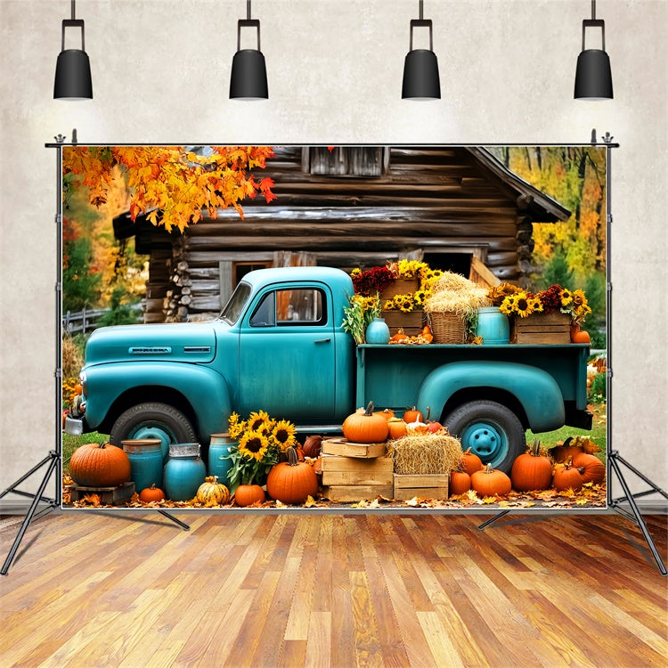 Fall Backdrop For Photos Cabin Harvest Truck Backdrop UK LXX57-172