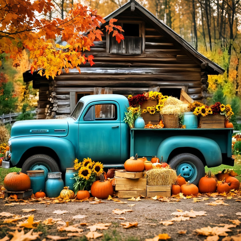 Fall Backdrop For Photos Cabin Harvest Truck Backdrop UK LXX57-172