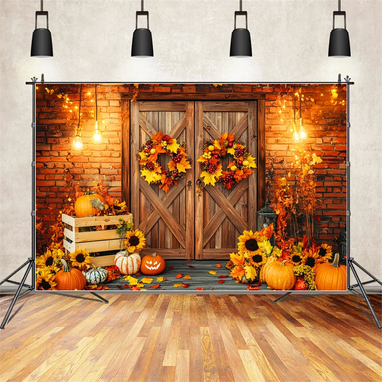 Fall Photography Backdrops Wreath Porch Light Backdrop UK LXX57-173
