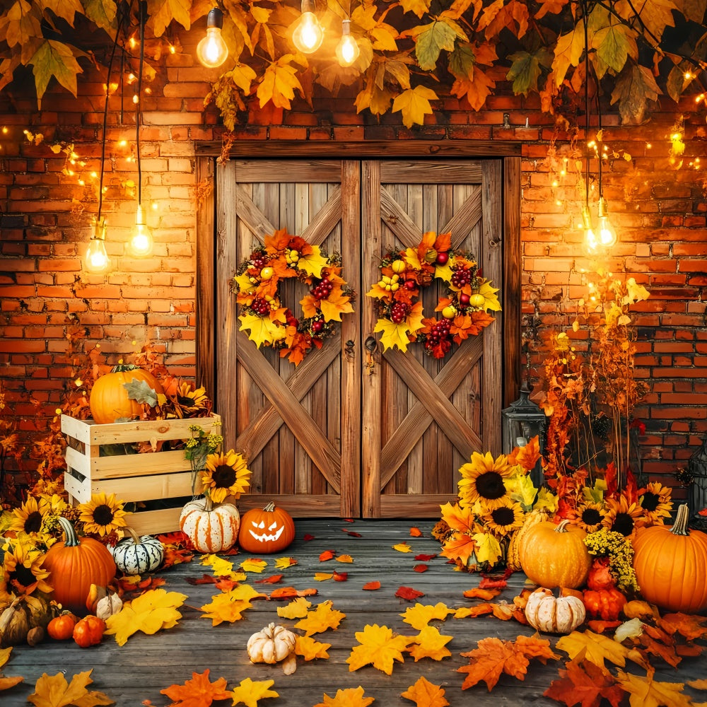 Fall Photography Backdrops Wreath Porch Light Backdrop UK LXX57-173