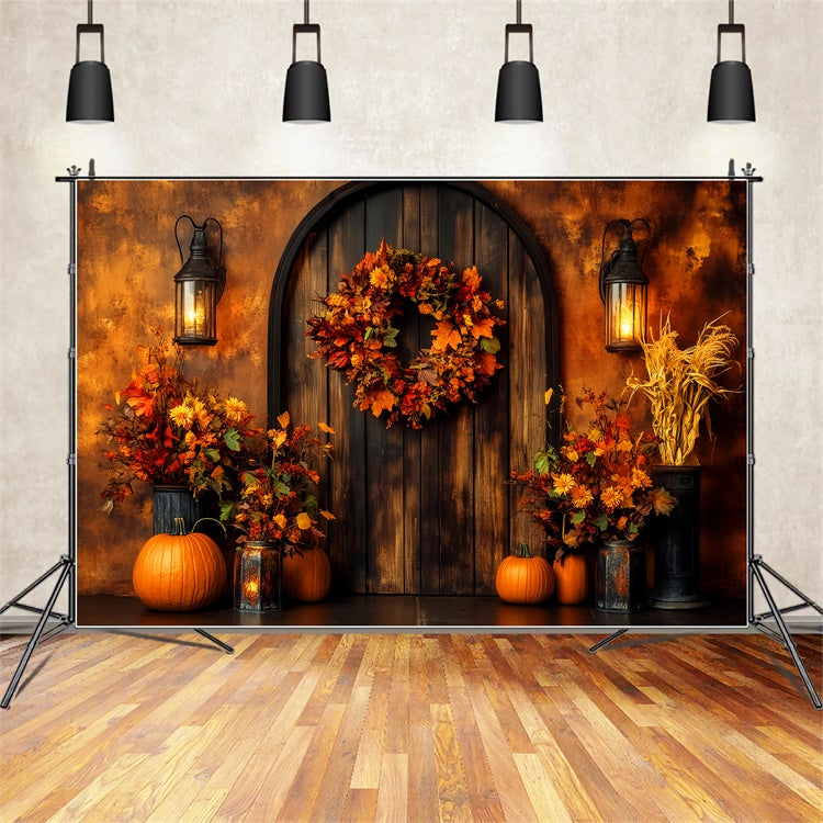 Autumn Photo Backdrop Harvest Wreath Door Backdrop UK LXX57-174