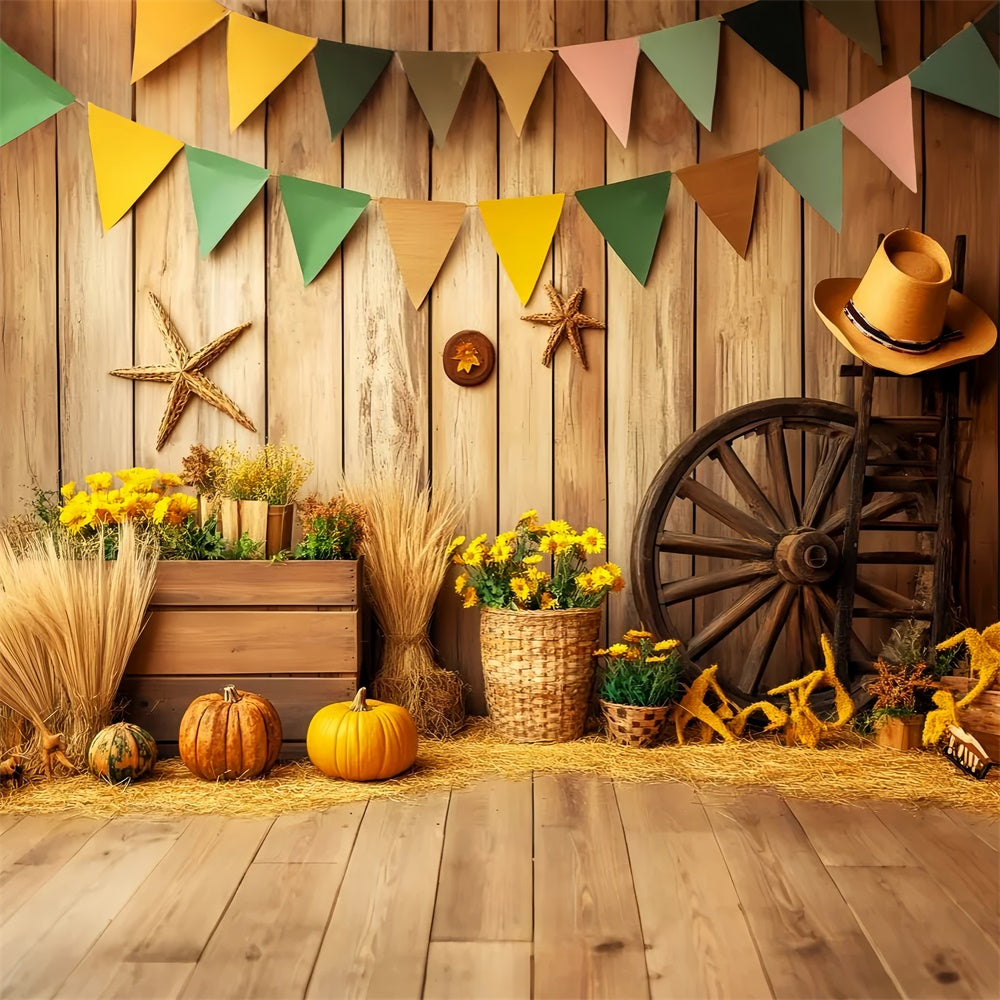Fall Photography Backdrops Wooden Wall Flower Backdrop UK LXX57-176