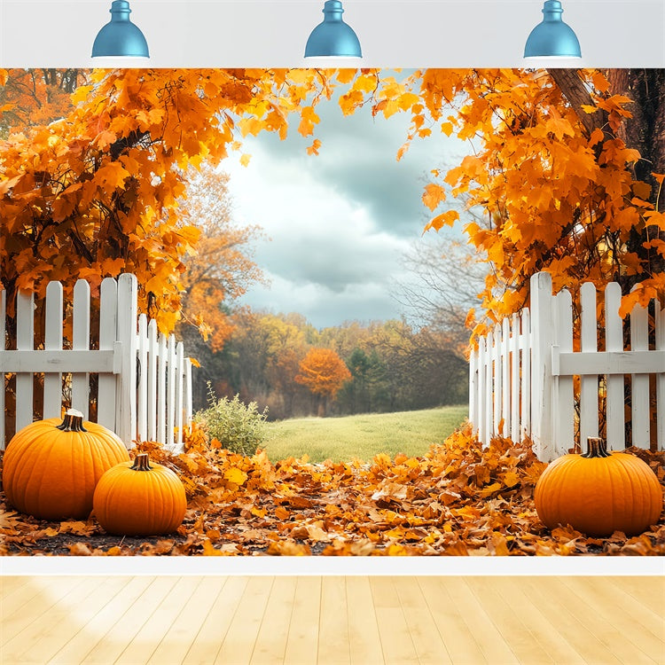 Fall Leaves Backdrop Pumpkin Grove Fence Backdrop UK LXX57-179