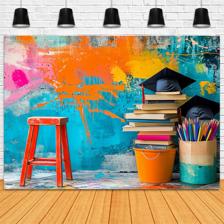 School Picture Backdrop Graffiti Wall Study Backdrop UK LXX57-18