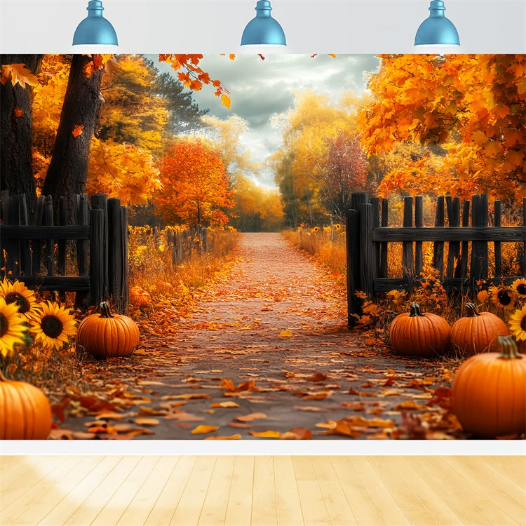 Fall Backdrop Rustic Fence Harvest Forest Photo Backdrop UK LXX57-181