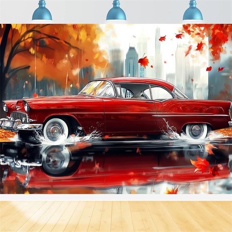 Fall Photo Backdrop Vintage Car Urban Glow Backdrop UK LXX57-182
