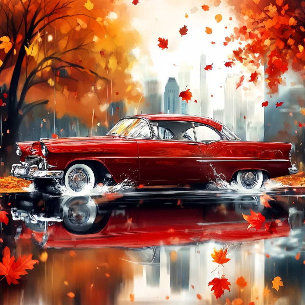 Fall Photo Backdrop Vintage Car Urban Glow Backdrop UK LXX57-182