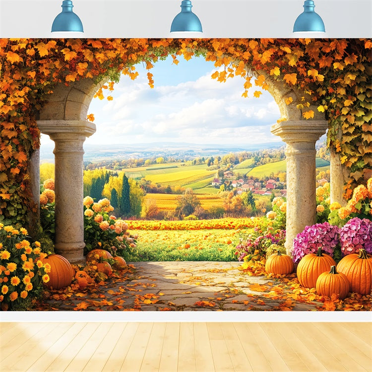 Fall Backdrop Rustic Arched Garden View Backdrop UK LXX57-185