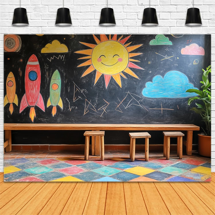 Chalkboard Backdrop Crayon Sky Rocket Fun Backdrop UK LXX57-20
