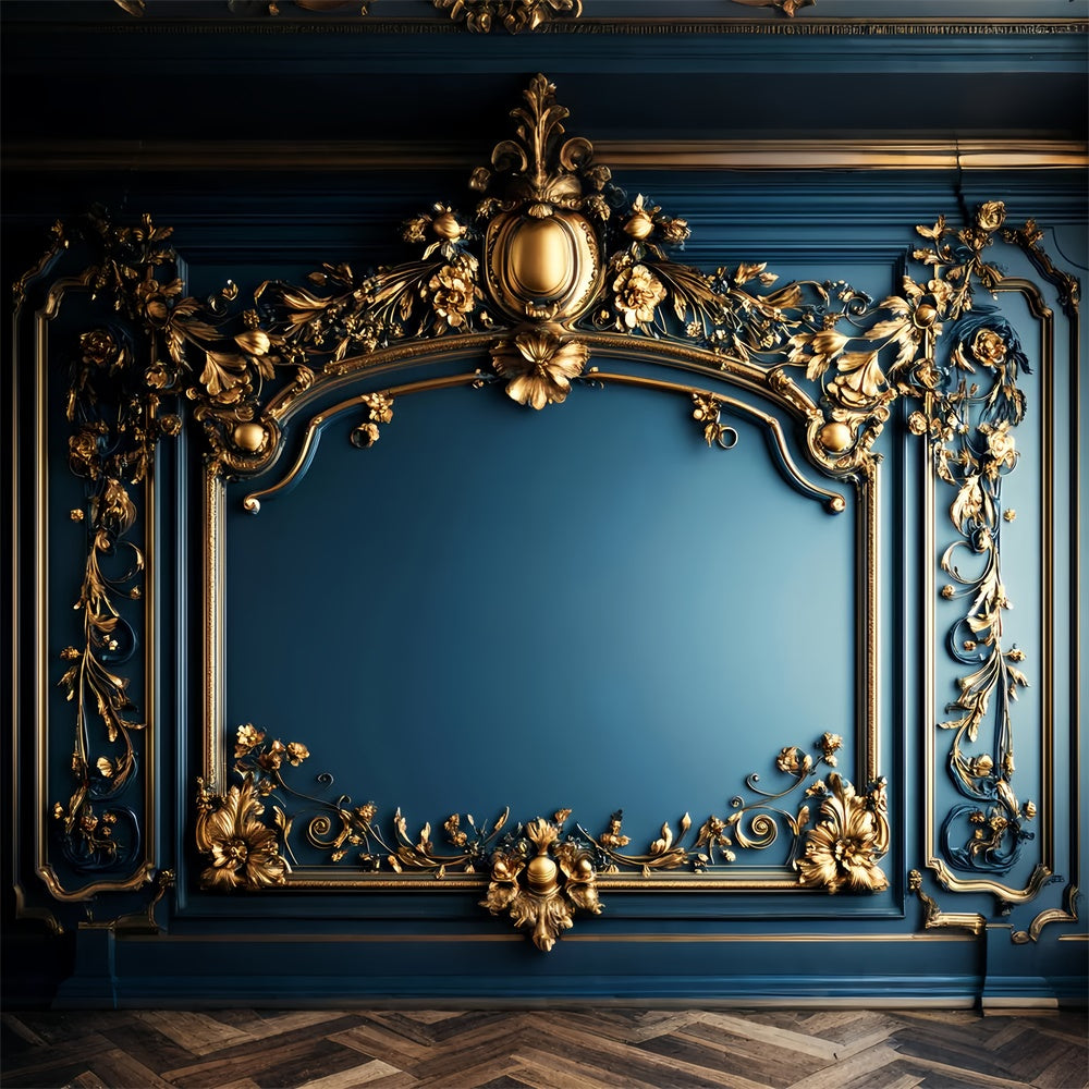 Baroque Backdrop Opulent Blue Gilded Vintage Wall Backdrop UK LXX57-207