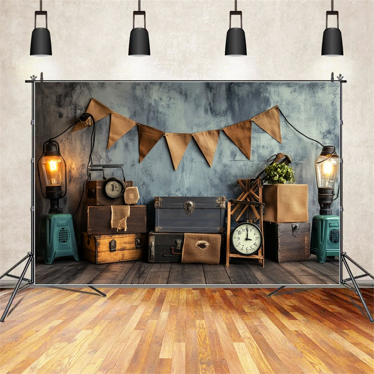 Retro Photo Backdrop Banner Clock Vintage Backdrops UK LXX57-213