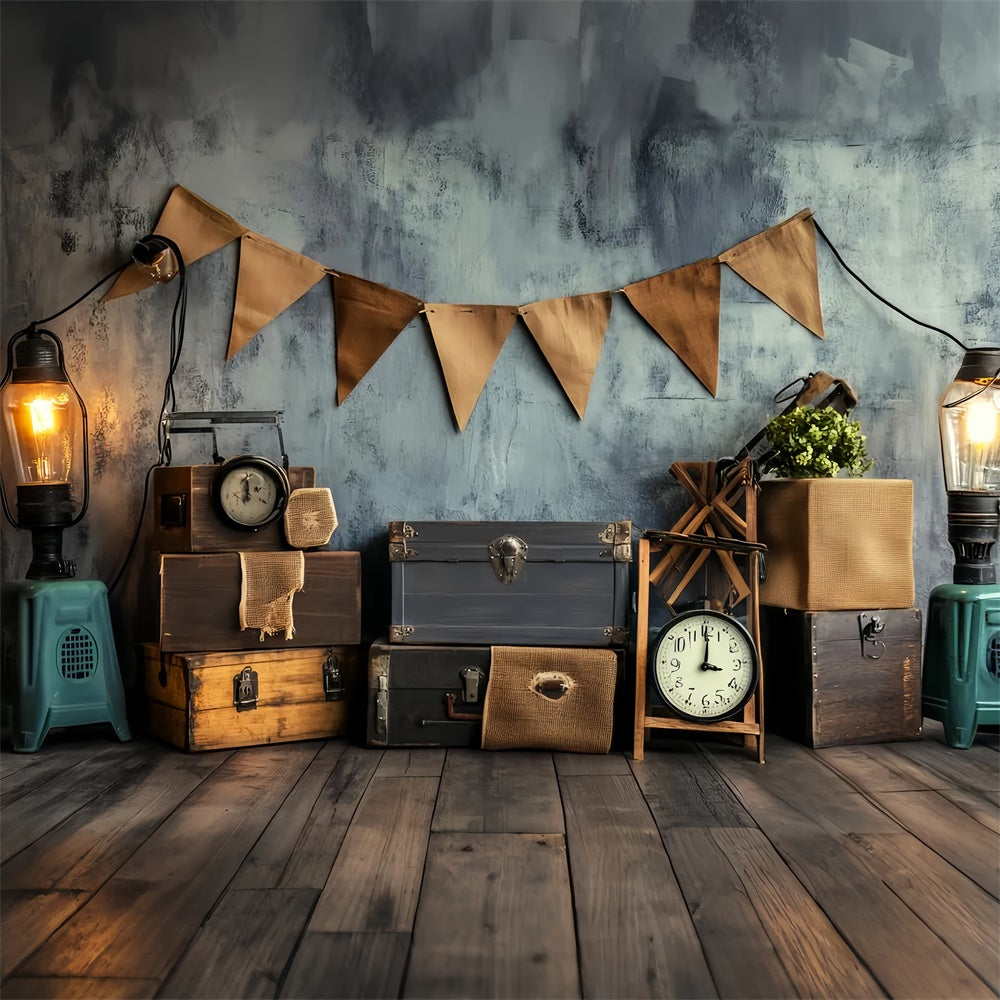 Retro Photo Backdrop Banner Clock Vintage Backdrops UK LXX57-213