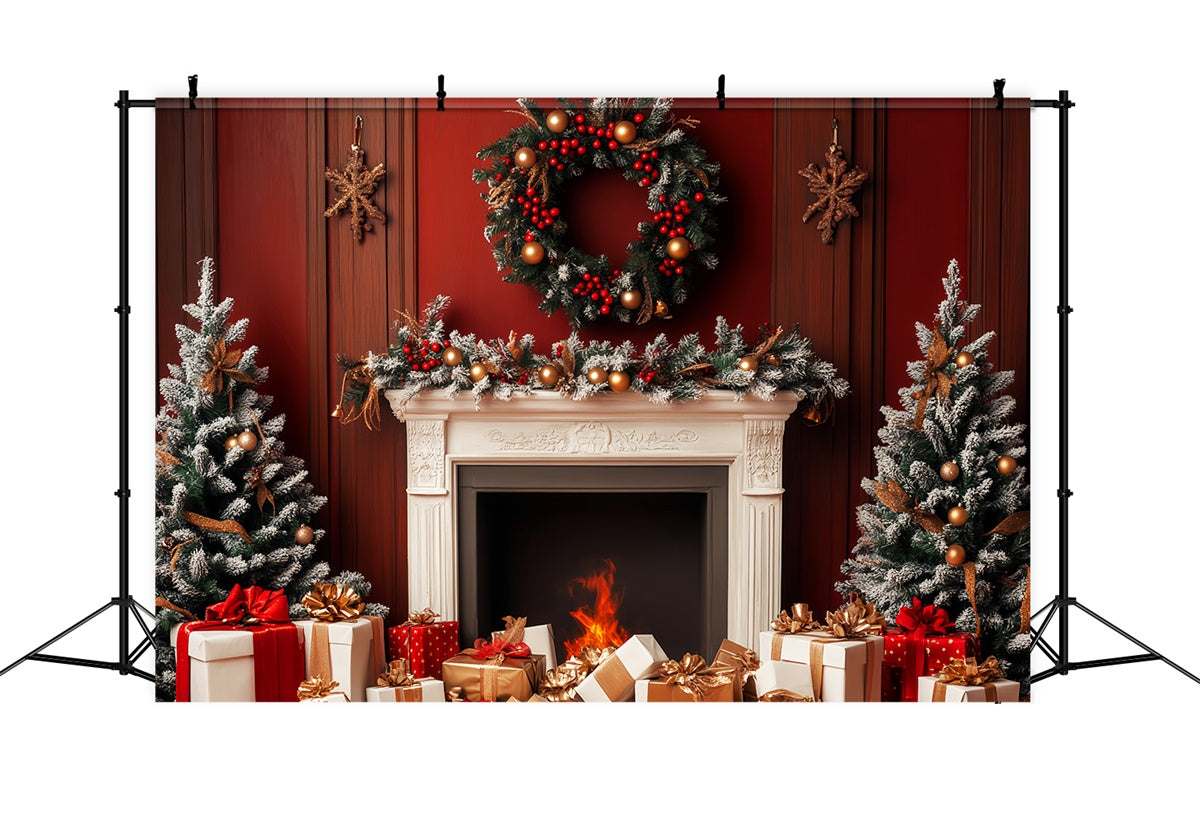 Classic Backdrop Red Christmas Hearth Vintage Backdrop UK LXX57-214
