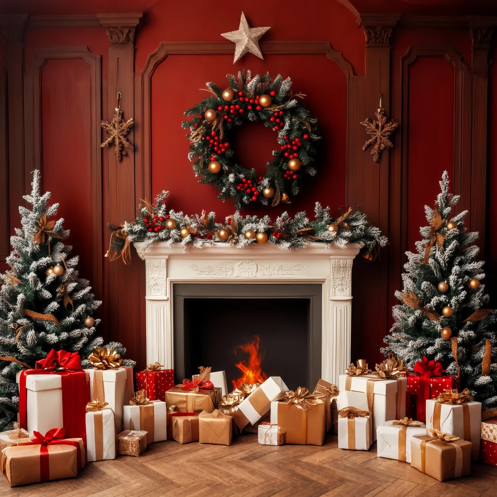 Classic Backdrop Red Christmas Hearth Vintage Backdrop UK LXX57-214
