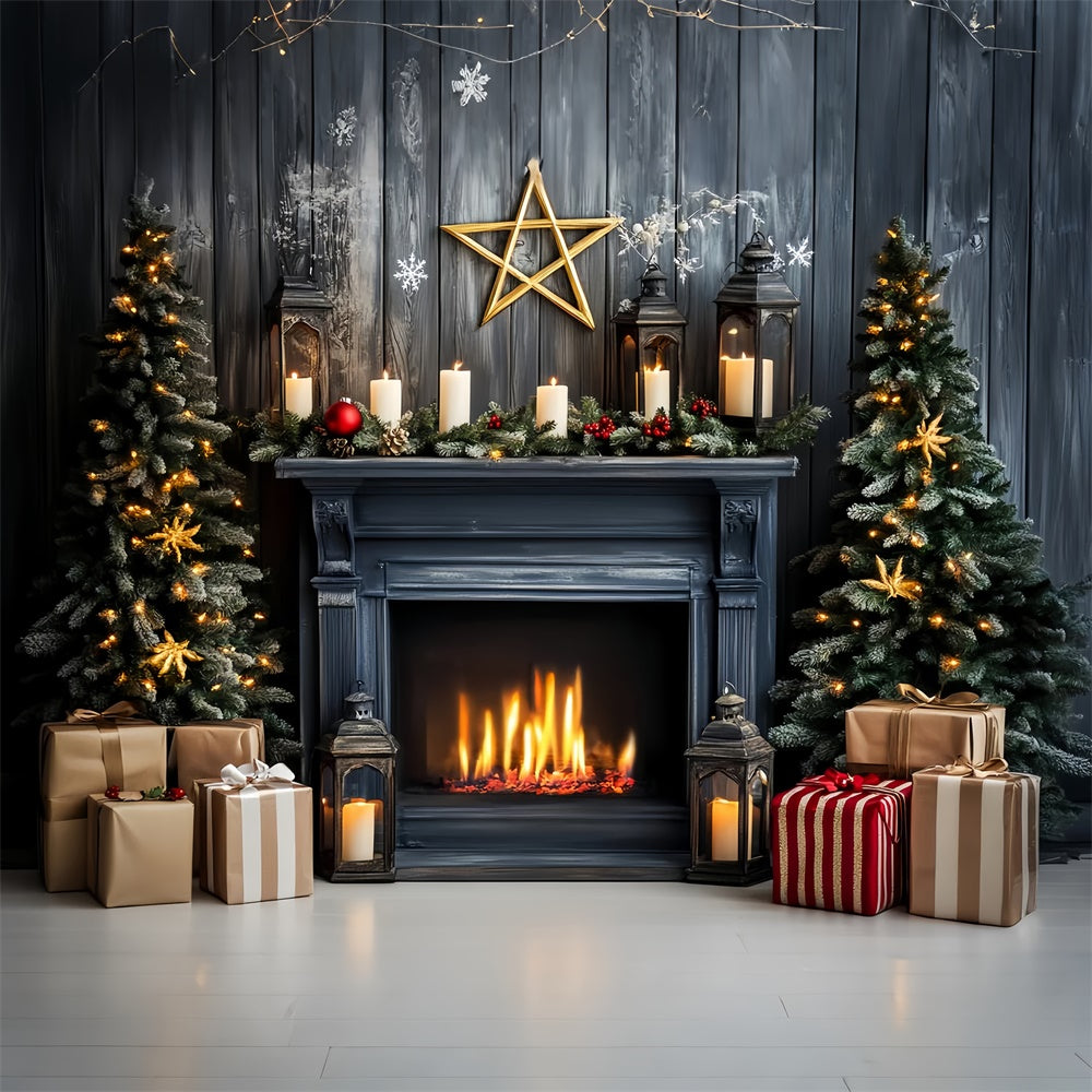Vintage Christmas Backdrop Cozy Fireplace Backdrop UK LXX57-215