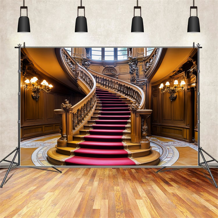 Victorian Photo Backdrop Red Carpet Stairs Vintage Backdrop UK LXX57-217