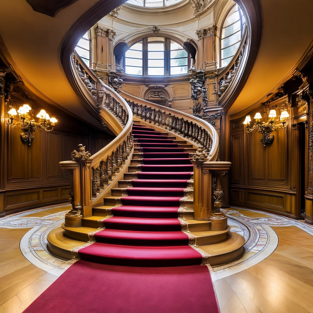 Victorian Photo Backdrop Red Carpet Stairs Vintage Backdrop UK LXX57-217