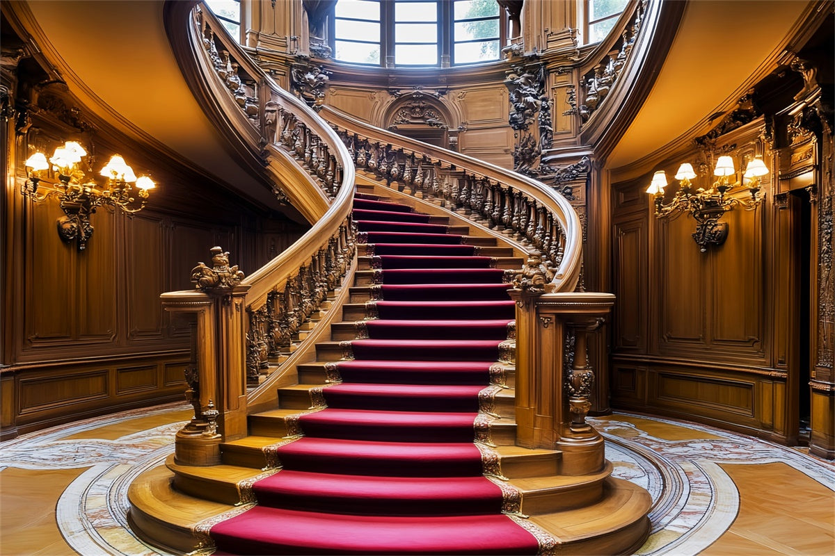 Victorian Photo Backdrop Red Carpet Stairs Vintage Backdrop UK LXX57-217