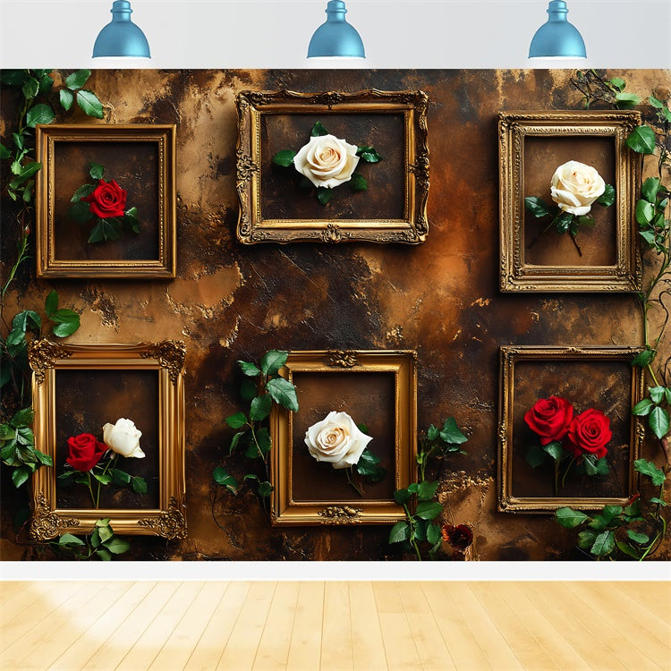 Baroque Backdrop Golden Frame Rose Vintage Wall Backdrop UK LXX57-233