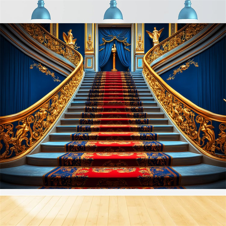 Vintage Backdrop Royal Blue Grand Staircase Backdrop UK LXX57-234