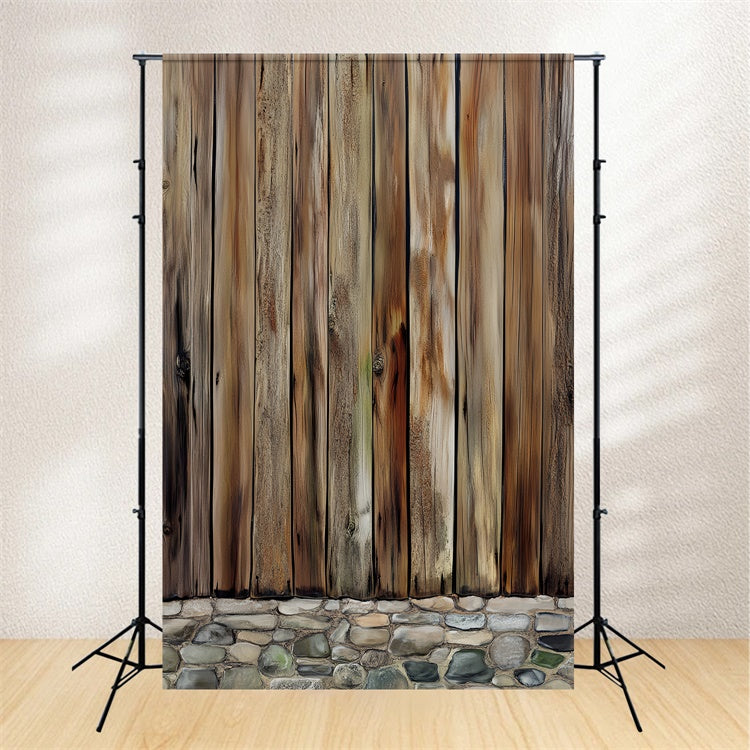 Rustic Wood Backdrop Fence Stone Base Backdrop UK LXX57-305