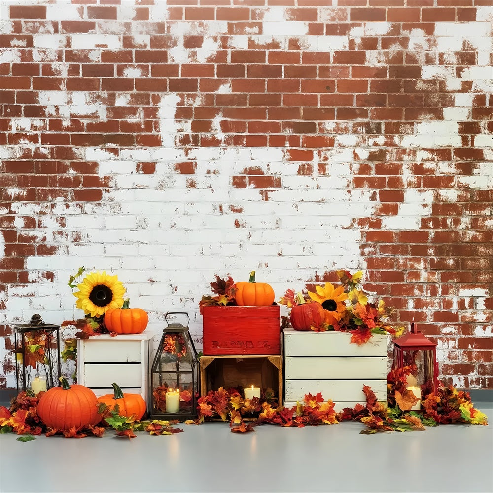 Fall Thanksgiving Backdrop Sunflower Harvest Brick Backdrop UK LXX57-322