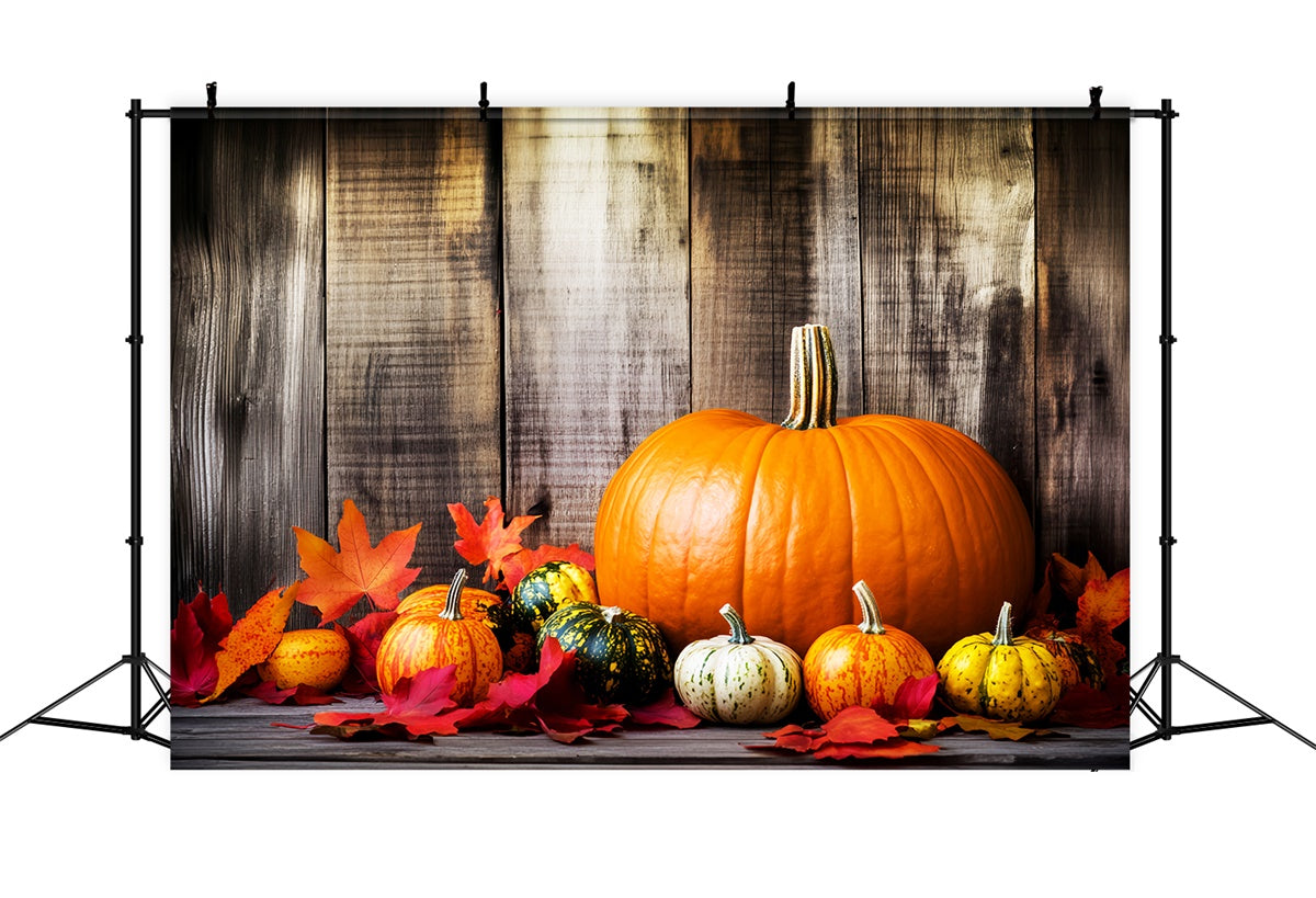 Thanksgiving Day Backdrop Pumpkin Setup Fall Leaves Backdrop UK LXX57-328