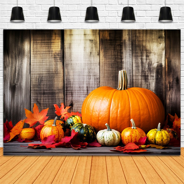 Thanksgiving Day Backdrop Pumpkin Setup Fall Leaves Backdrop UK LXX57-328