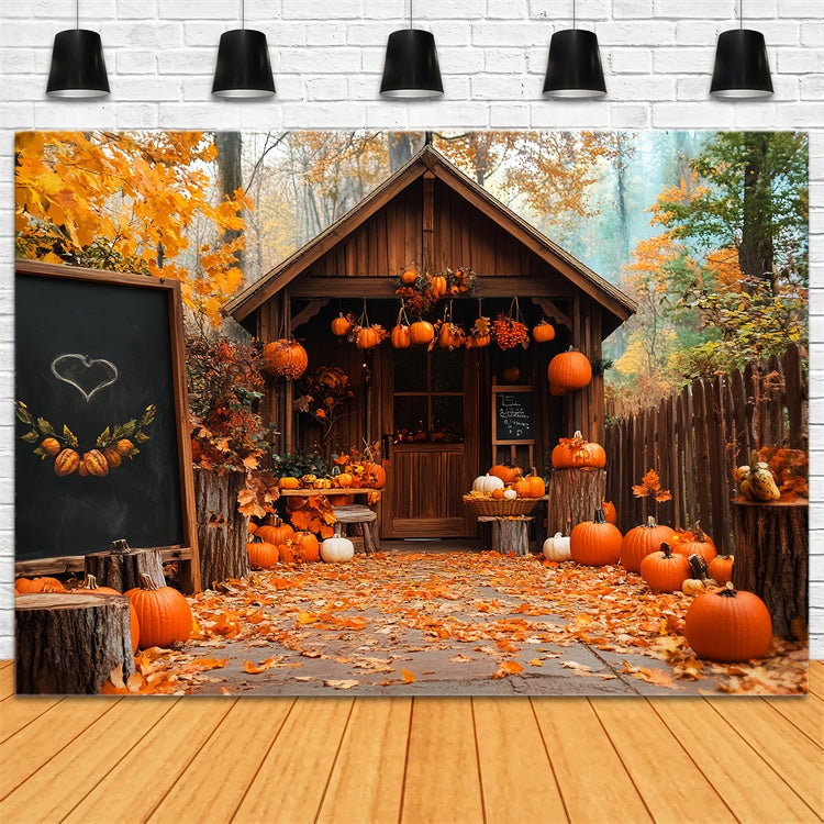 Thanksgiving Backdrop Pumpkin Porch Forest Cabin Backdrop UK LXX57-333