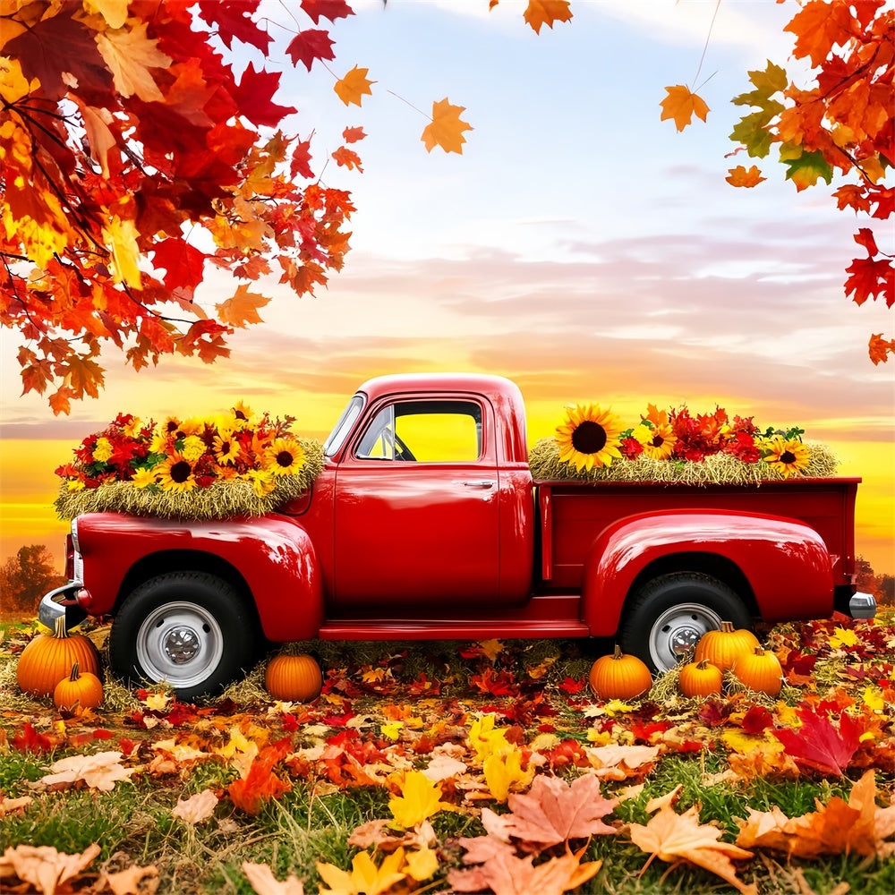 Thanksgiving Day Backdrop Red Truck Harvest Fall Backdrop UK LXX57-368
