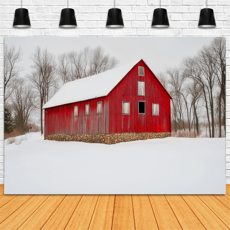 Red Barn Backdrop Rustic Snowfield Barn Backdrop UK LXX57-381