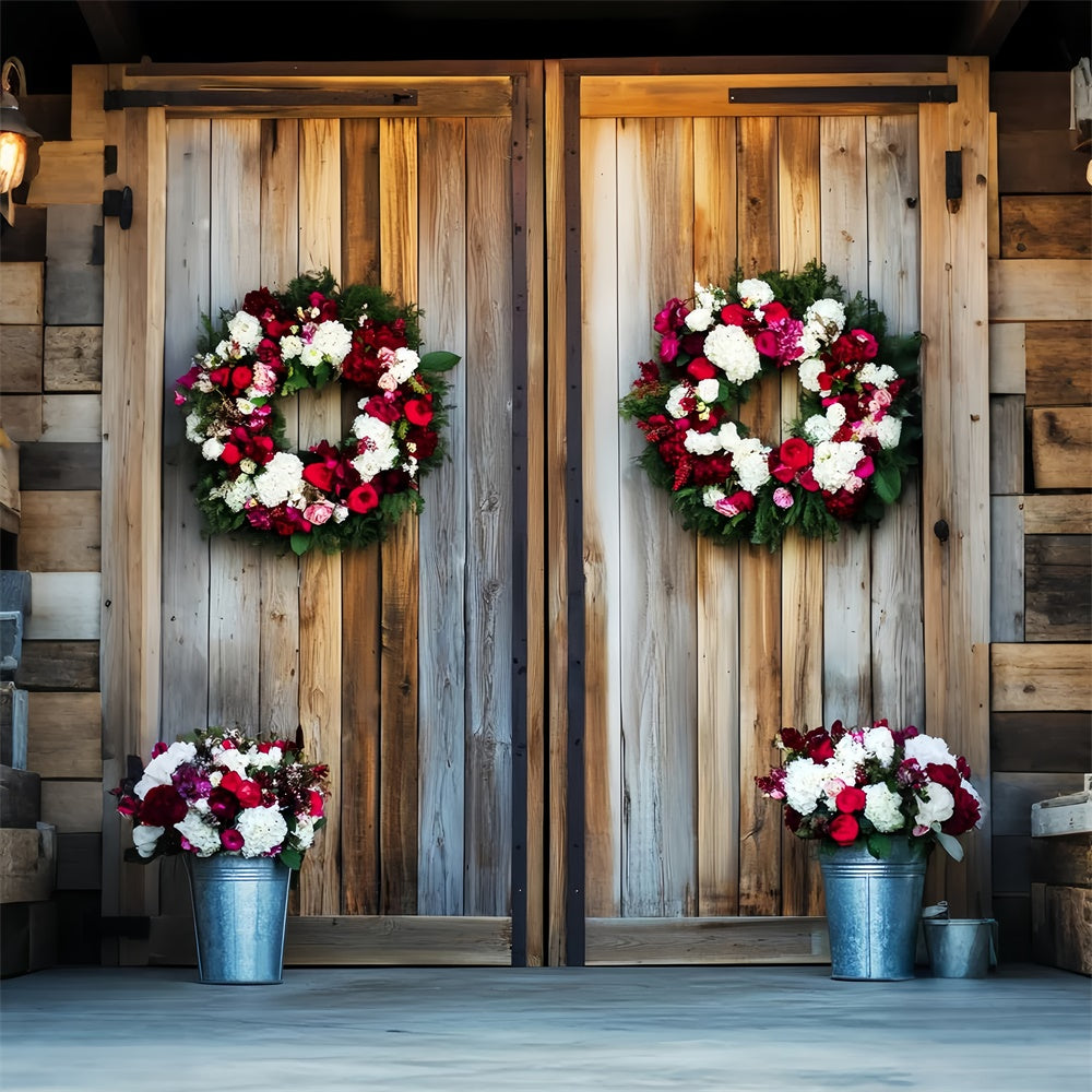 Barn Door Backdrop Wooden Wall Wreaths Backdrop UK LXX57-390