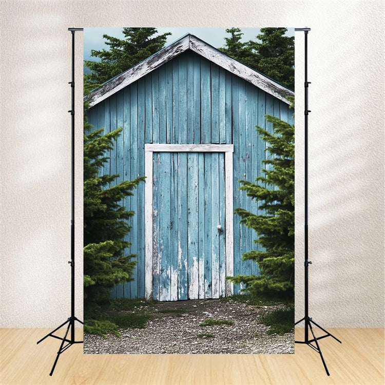 Barn Photo Backdrop Woodland Blue Barn Backdrop UK LXX57-395