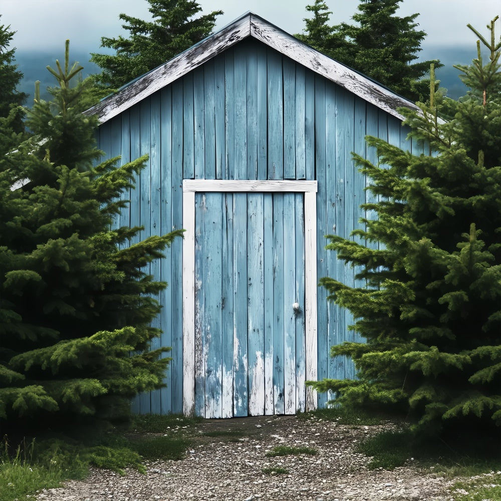 Barn Photo Backdrop Woodland Blue Barn Backdrop UK LXX57-395