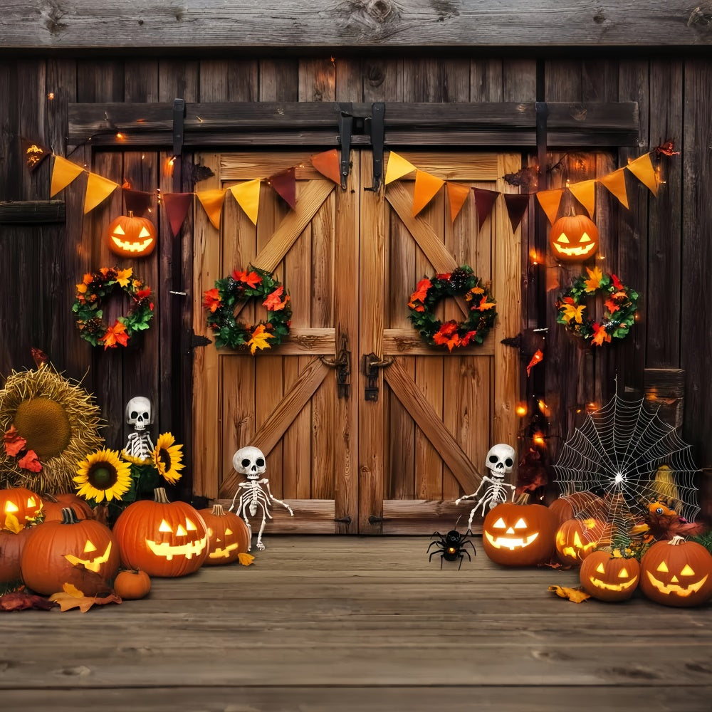 Barn Door Backdrops Skeleton Porch Halloween Backdrop UK LXX57-400