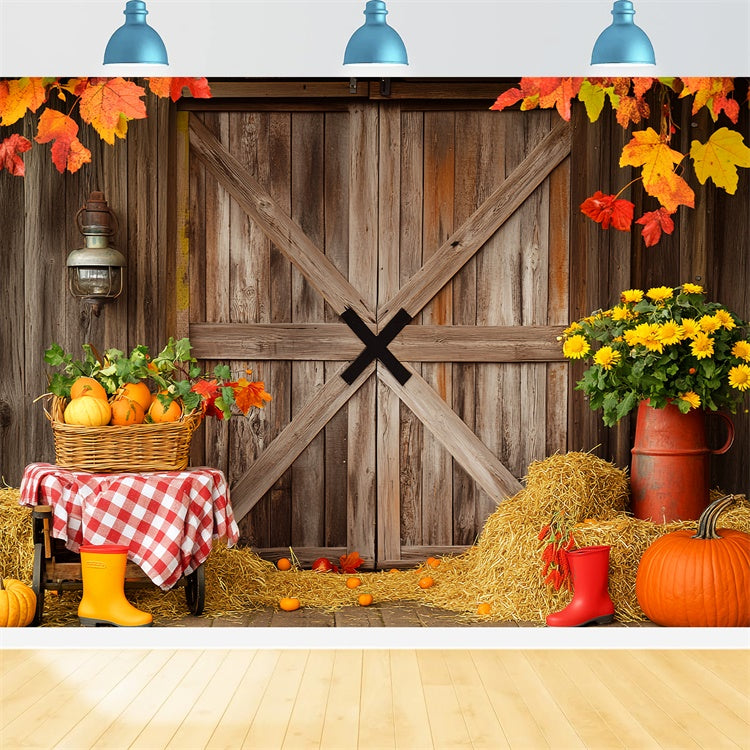 Barn Door Photo Backdrop Harvest Floral Fall Backdrop UK LXX57-402