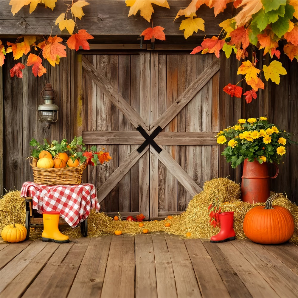 Barn Door Photo Backdrop Harvest Floral Fall Backdrop UK LXX57-402