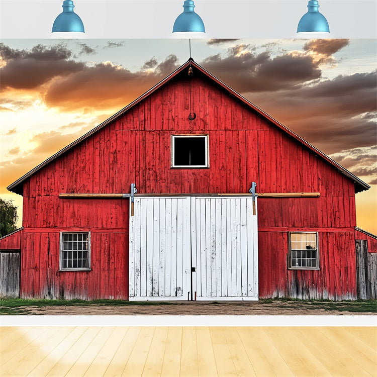 Red Barn Backdrop Country Barn Sunset Backdrop UK LXX57-403
