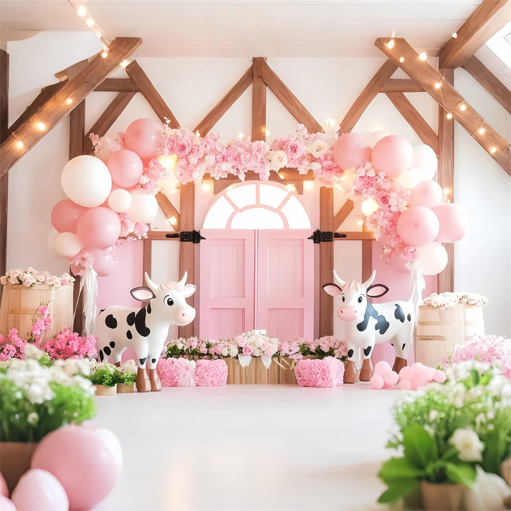 Pink Barn Backdrop Flower Balloon Joy Backdrop UK LXX57-404
