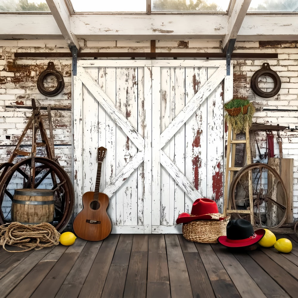 Rustic Barn Backdrop Guitar Farm Tools Backdrop UK LXX57-405