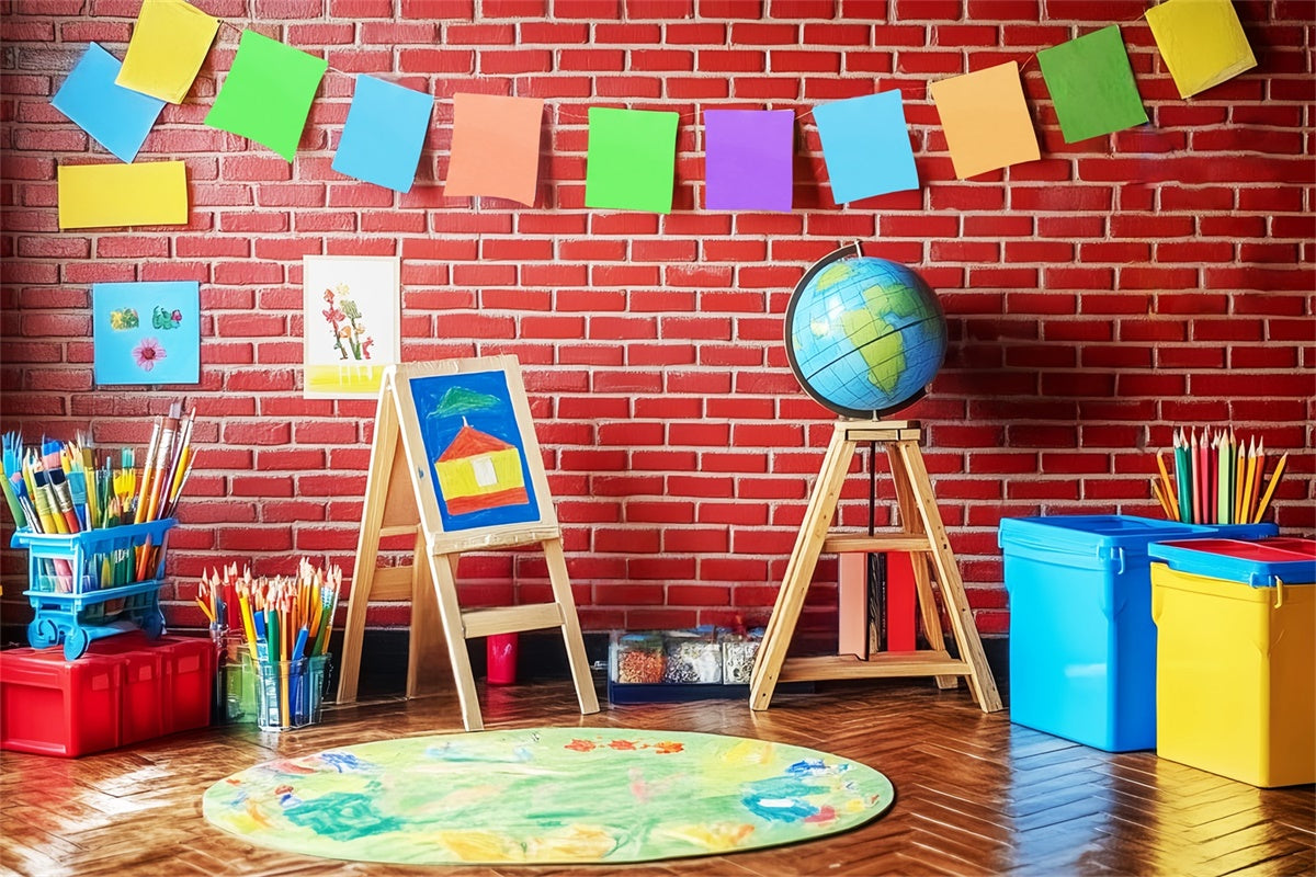 Back To School Photo Backdrop Brick Wall Creativity Backdrop UK LXX57-43
