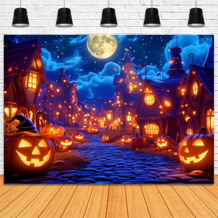 Haunted House Backdrop Moonlight Pumpkin Village Backdrop UK LXX57-65