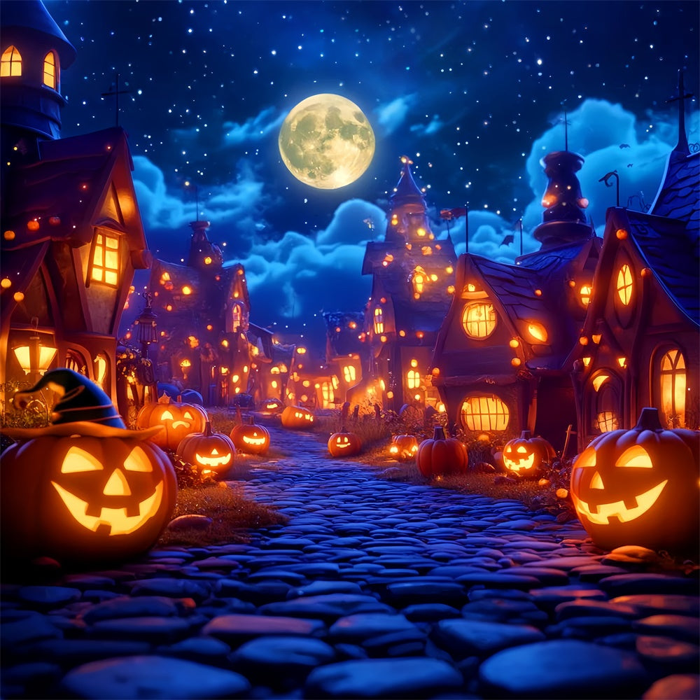 Haunted House Backdrop Moonlight Pumpkin Village Backdrop UK LXX57-65