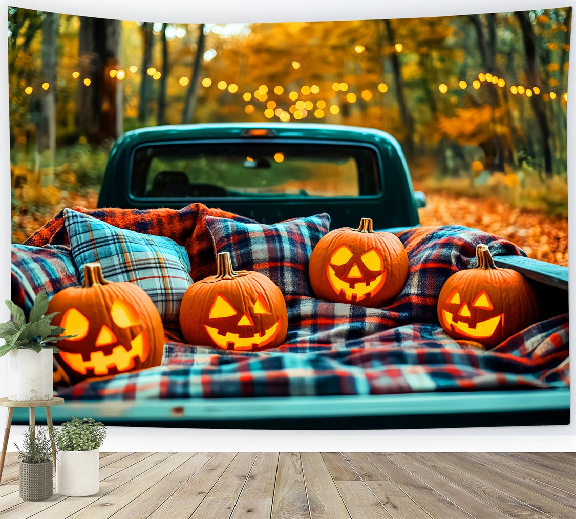 Forest Backdrop Pumpkin Truck Glow Halloween Backdrops UK LXX57-76