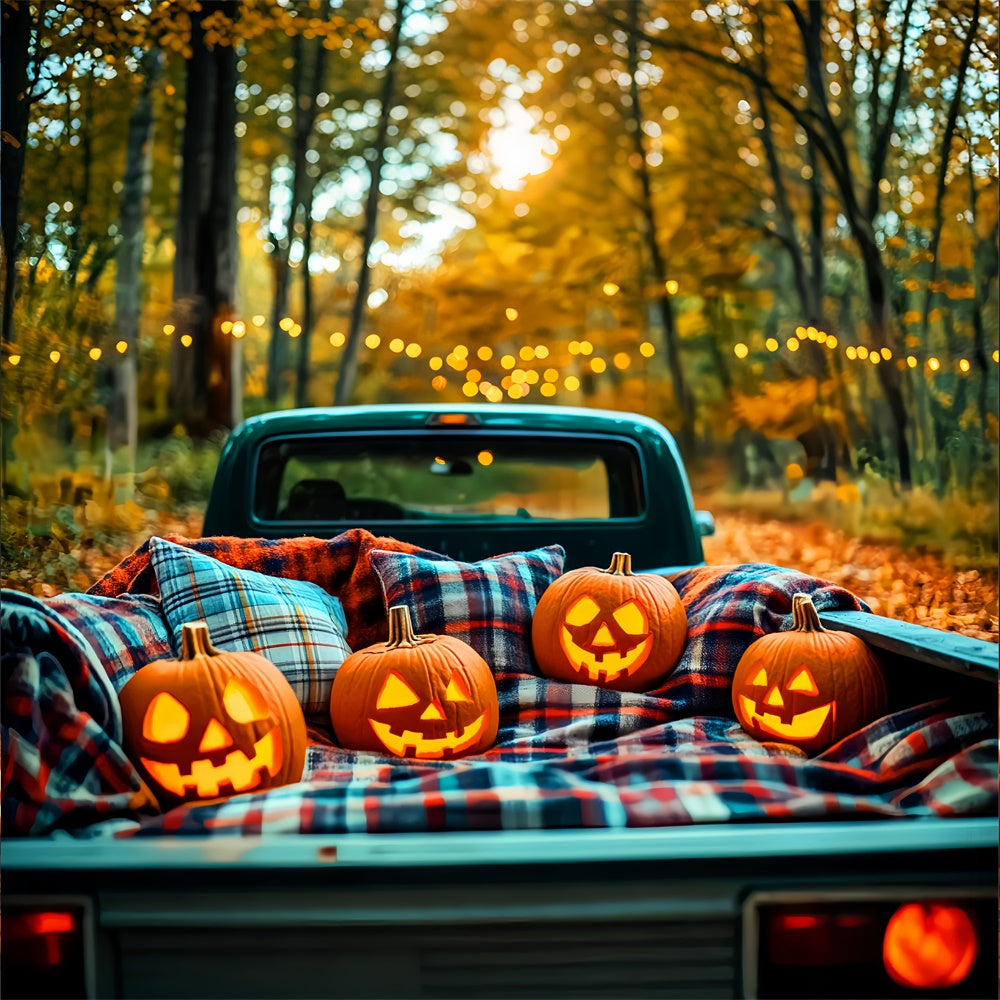 Forest Backdrop Pumpkin Truck Glow Halloween Backdrops UK LXX57-76