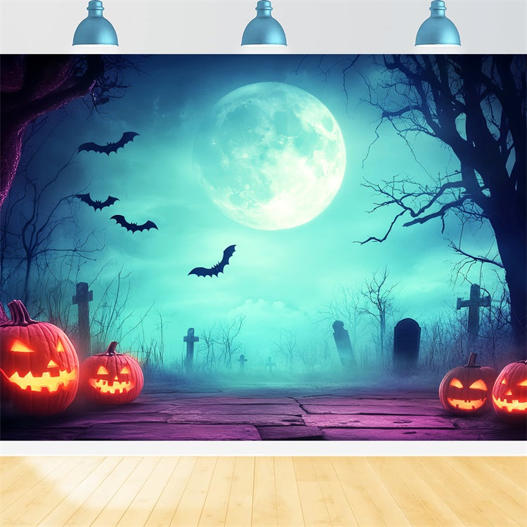 Halloween Graveyard Backdrop Eerie Moonlight Cemetery Backdrop UK LXX57-87